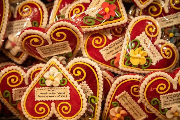 Slovenia-Radovljica Heart-shaped marzipan sweets for sale